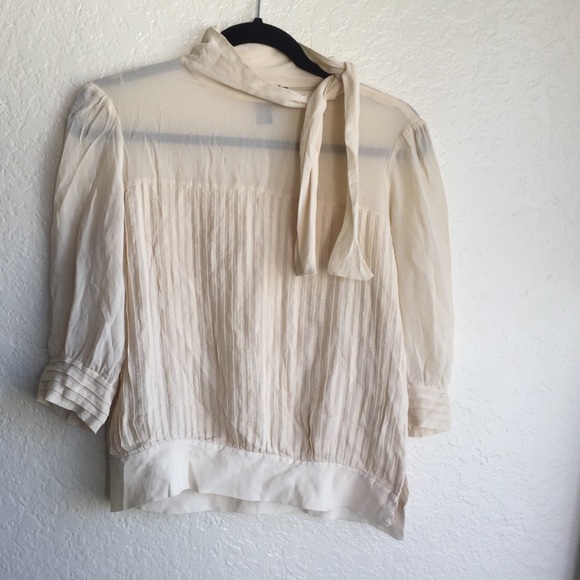 Dkny Tops - Dkny Ivory Neck Tie Button Blouse Work Top